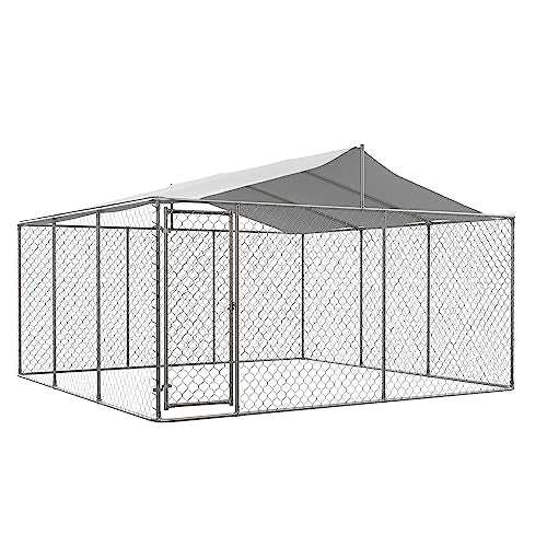 Large Outdoor Dog Kennel Heavy Duty Galvanized Steel with Waterproof Cover V616855