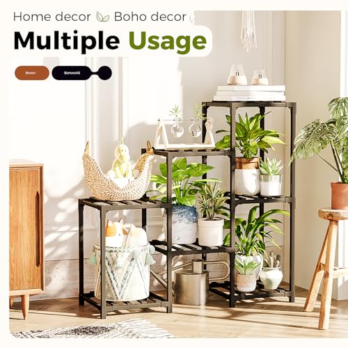 Bamworld Plant Stand Indoor Outdoor Wood Plant Rack 3 Tier Ladder D51744