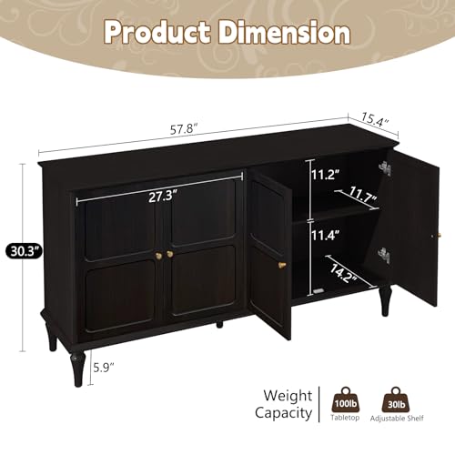 ARTPOWER Sideboard Buffet Cabinet with Storage, 58'' Mid-Century Modern, Brown M393886