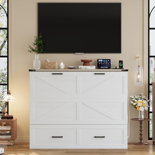 Queen Size Murphy Bed Cabinet with Charging Station, White P336686