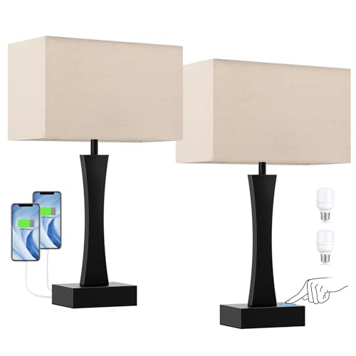 3 Way Dimmable Bedside Lamp Set of 2 with USB Ports C63781