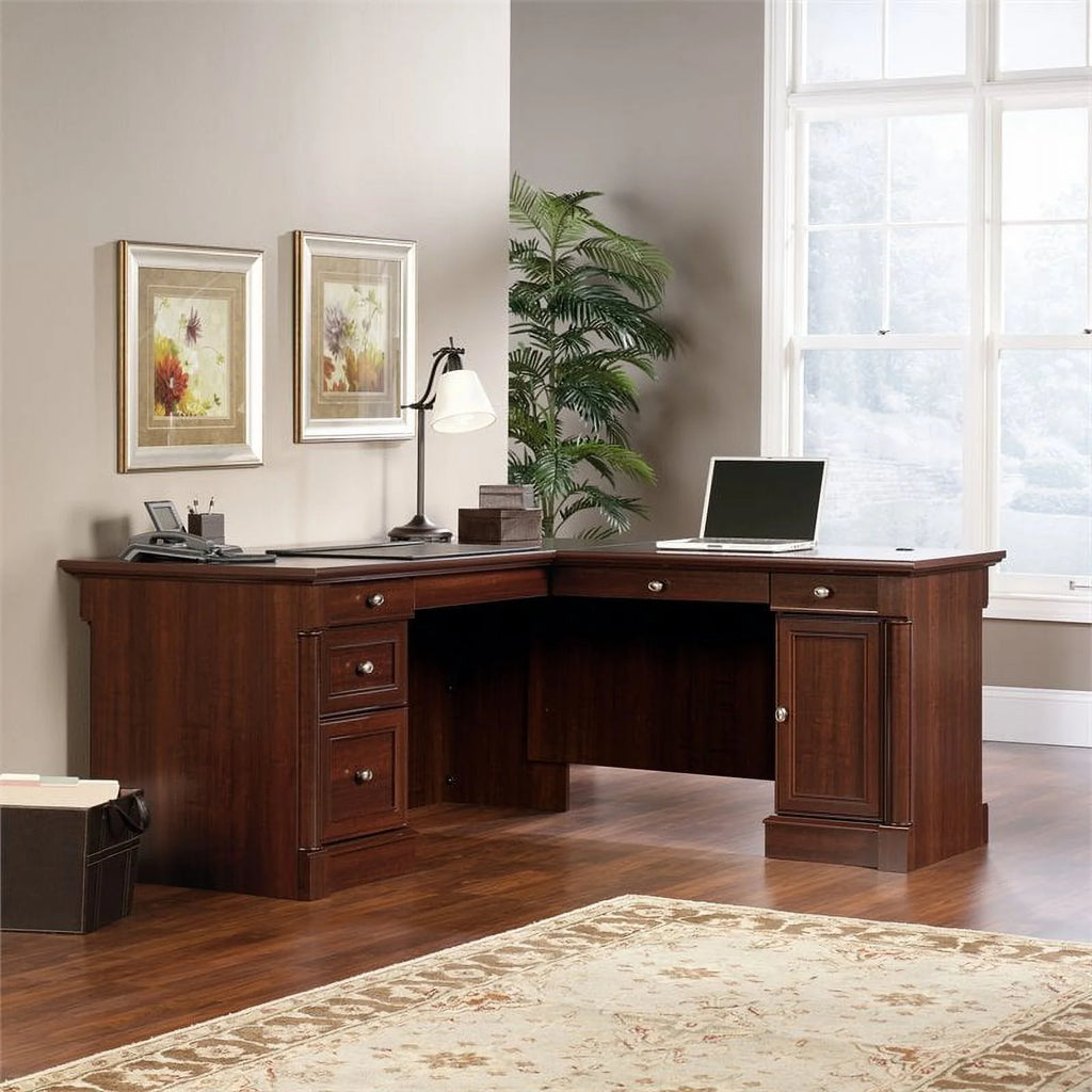 Kingfisher Lane L-Shaped Engineered Wood Desk in Select Cherry D64462