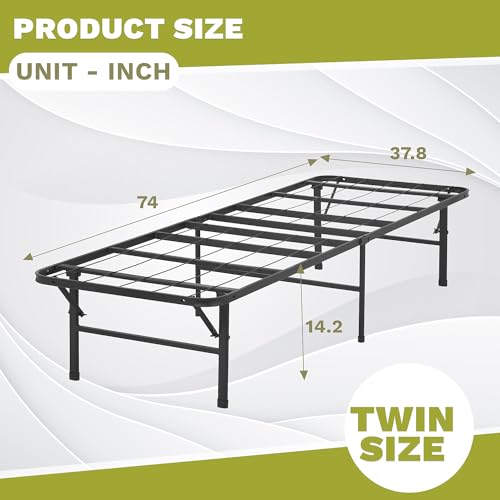 Twin Size Folding Metal Platform Bed Frame with Steel Slats, Black O91638