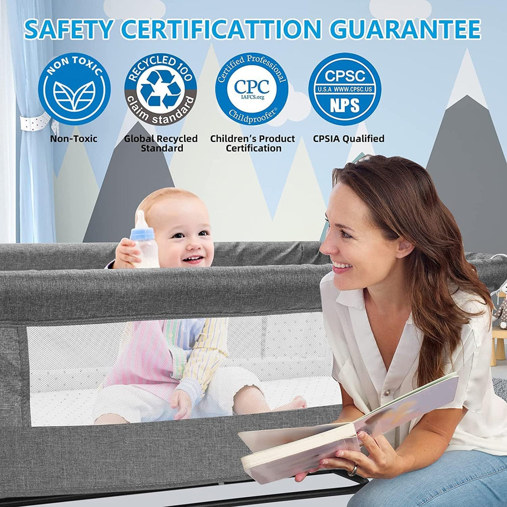 MMBABY 3 in 1 Travel Bedside Bassinet with Wheels, Height Adjustable M17491