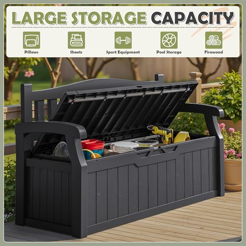 Homall 75 Gallon Outdoor Storage Bench Lockable Deck Box Waterproof UV Resistant Grey D354316