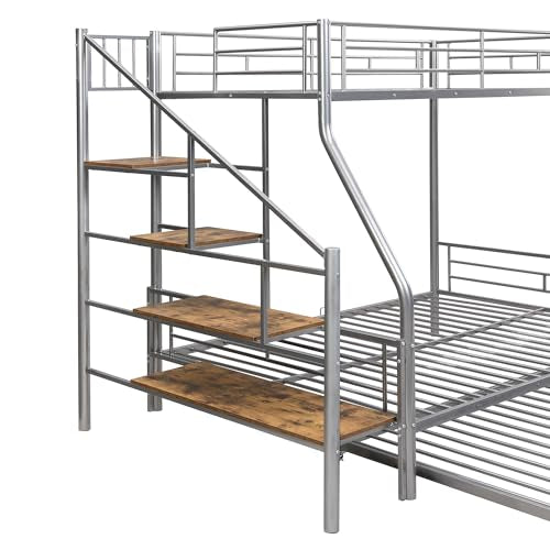 Twin Over Full Metal Bunk Bed with Trundle and Stairs Y9724