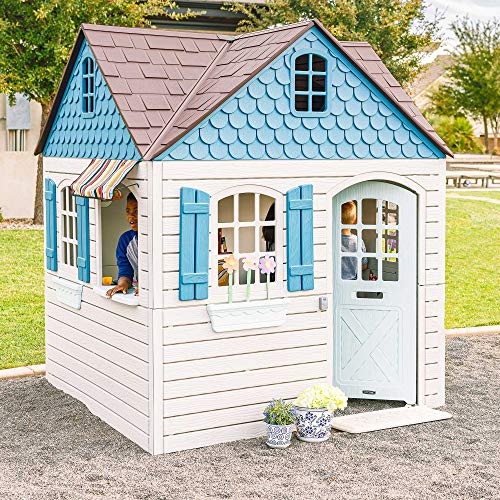 Lifetime Heavy Duty Plastic Outdoor Playhouse, 6x6x7 ft, Beige & Blue L20755
