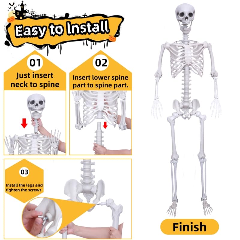 Wocst 6Ft Life Size Posable Skeleton with Movable Joints for Halloween Decor Y682720