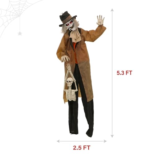 Haunted Hill Farm 5.25-ft Standing Gravekeeper Animatronic with Red LED Eyes and Sound Effects X9371