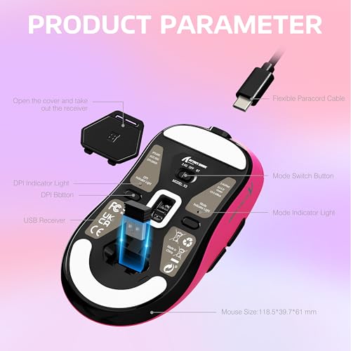 ATTACK SHARK X3 Wireless Gaming Mouse, 49g Ergonomic, PAW3395 26K DPI, White C238377