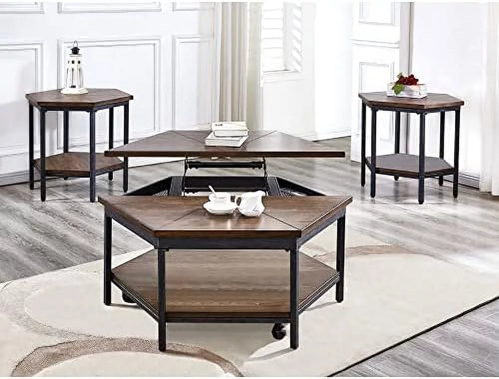 Mocha Hexagonal Iron Base End Table K408