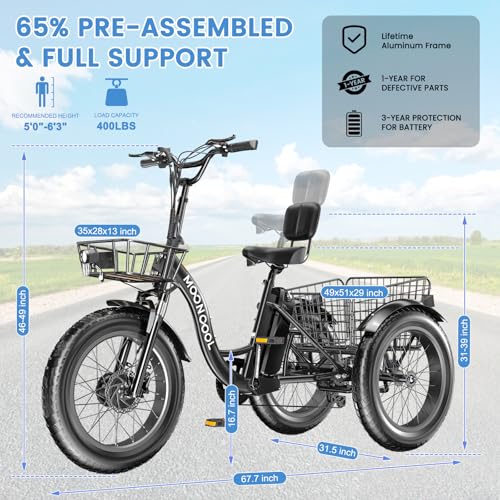 MOONCOOL Electric Tricycle for Adults 350W 36V Removable Battery 7 Speeds P222040