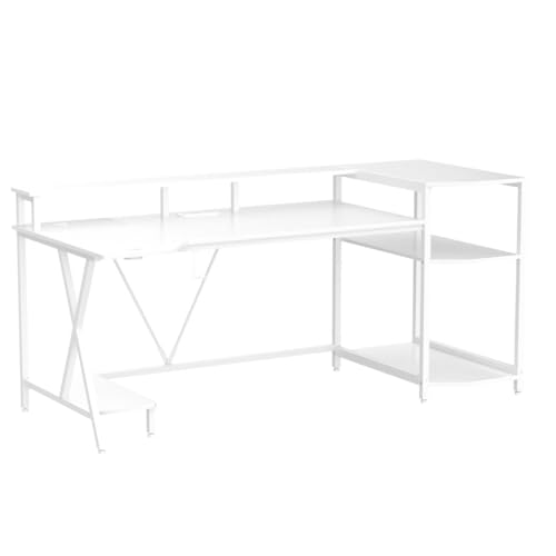 SEDETA Gaming Desk 70.8'' with LED Lights and Storage Shelves, Black Y2845