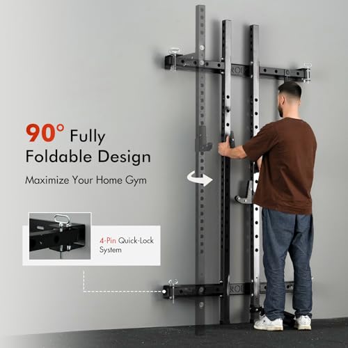 Mikolo 2" x 2" Folding Wall Mounted Squat Rack with Pull Up Bar, 1000 lbs Capacity W88407