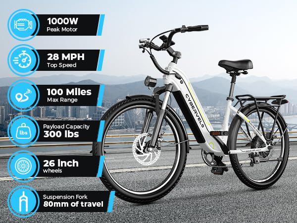 DriftGod 26" Electric Bike for Adults, 1000W Motor, 48V Removable Battery B544