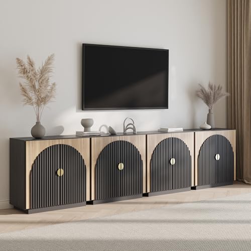 BELLEZE 65 Inch Fluted Buffet Cabinet with Storage, Caramel Brown U96619