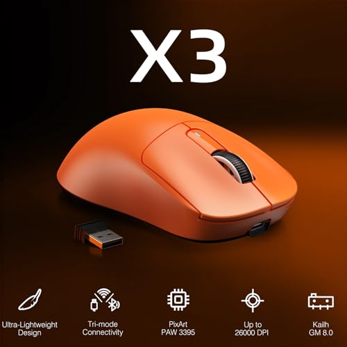 ATTACK SHARK X3 Wireless Gaming Mouse, 49g Ergonomic, PAW3395 26K DPI, White C238377