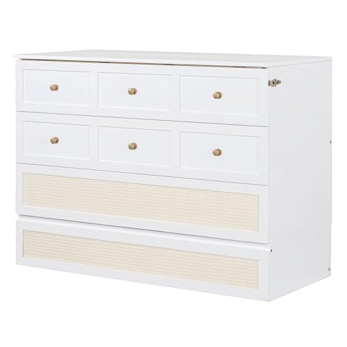 Ball & Cast Queen Size Solid Pine Murphy Bed with Charging Station, White + Walnut P2075