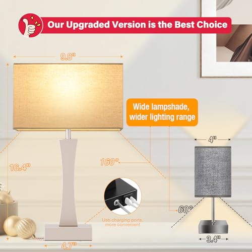 3 Way Dimmable Bedside Lamp Set of 2 with USB Ports C63781