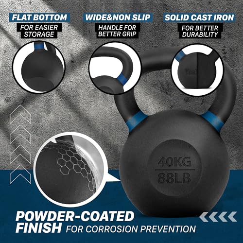 Yes4All Powder Coated Cast Iron Kettlebell Weight Set for Home Gym N15817