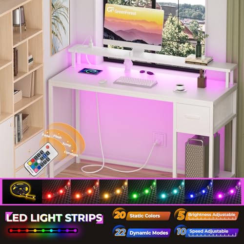 GreenForest Gaming Desk 39 Inch with LED Lights and Monitor Stand, Black S99189