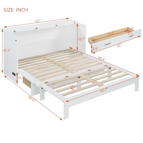 Harper & Bright Designs Queen Murphy Bed Cabinet with USB Charging Station, White D9669