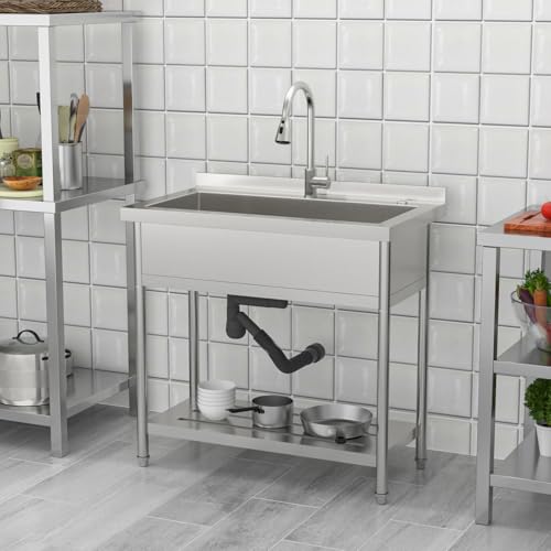 Lordear Stainless Steel Utility Sink 24 Inch Single Bowl Freestanding O589484