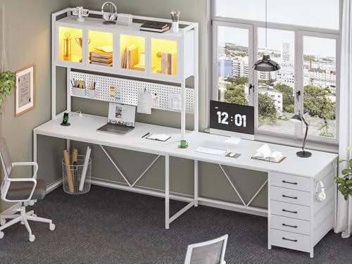SEDETA L Shaped Gaming Desk with Drawers, LED Lights, and Power Outlet O3738