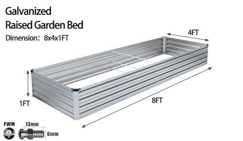 Galvanized Raised Garden Bed 8x4x1FT for Vegetables Outdoor T41136