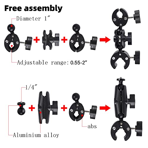 PellKing Motorcycle Handlebar Clamp Mount & 61" Invisible Selfie Stick for Insta360 Cameras U854