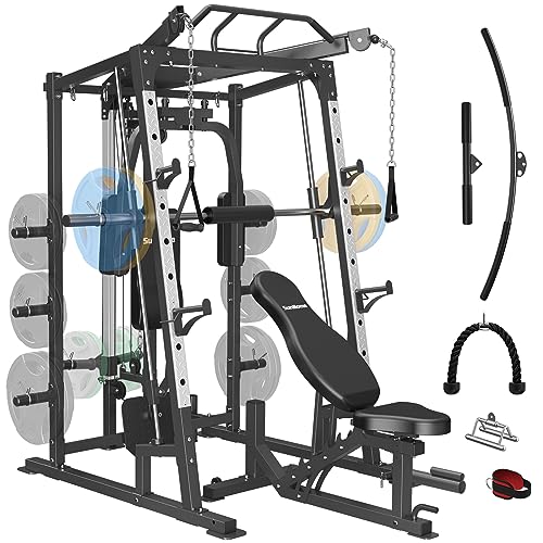 SunHome Smith Machine 2000LBS Power Cage Squat Rack with Cable Crossover X213278