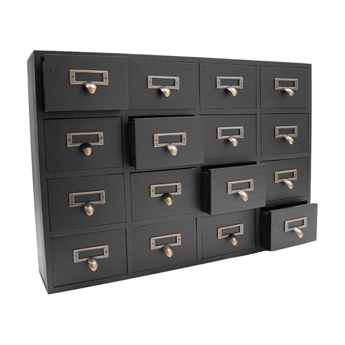 Vintage 16-Drawer Wooden Desktop Organizer with Iron Label Holders N538
