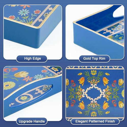 Gifturbo Blue Serving Tray with Handles, Rectangular Plastic Tray J15614