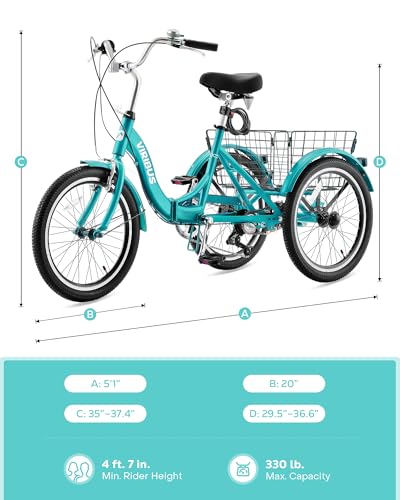 Viribus Folding Adult Tricycle, 20 Inch, 7 Speed, 330lb Capacity J3045