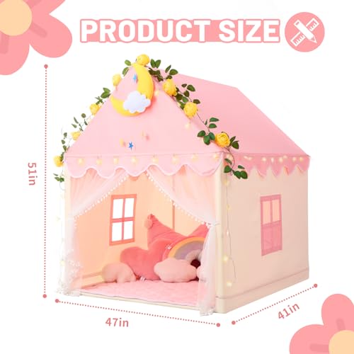Wilwolfer Kid Tent with Mat and Star Lights - Indoor Playhouse for Toddlers and Girls (Pink) N411519