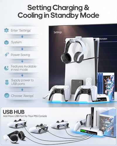 PS5 Stand with Dual Controller Charger for PlayStation 5 Disc & Digital Console W89004
