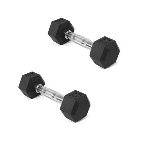 Rubber Encased Hex Dumbbell Set of 2, Anti-Slip Cast Iron Grip, 5-50 LBS H4990