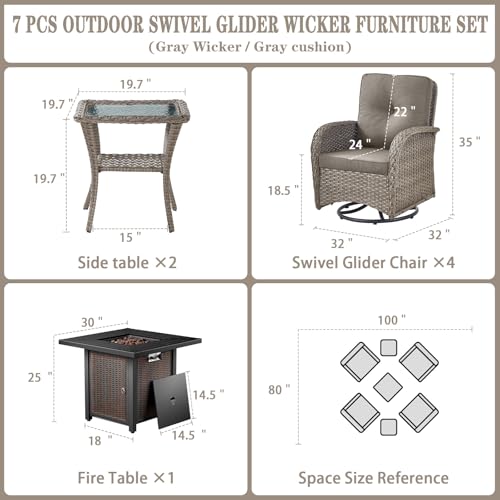 Outdoor Wicker Swivel Rocker Chairs Set of 2 with Rattan Side Table, Brown/Blue B592