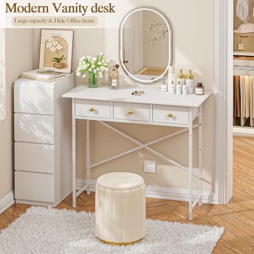 White Vanity Desk with Drawers for Kids Bedroom, 31.5 Inch J2831