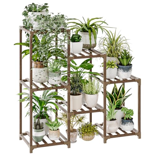 Bamworld Plant Stand Indoor Outdoor Wood Plant Rack 3 Tier Ladder D51744