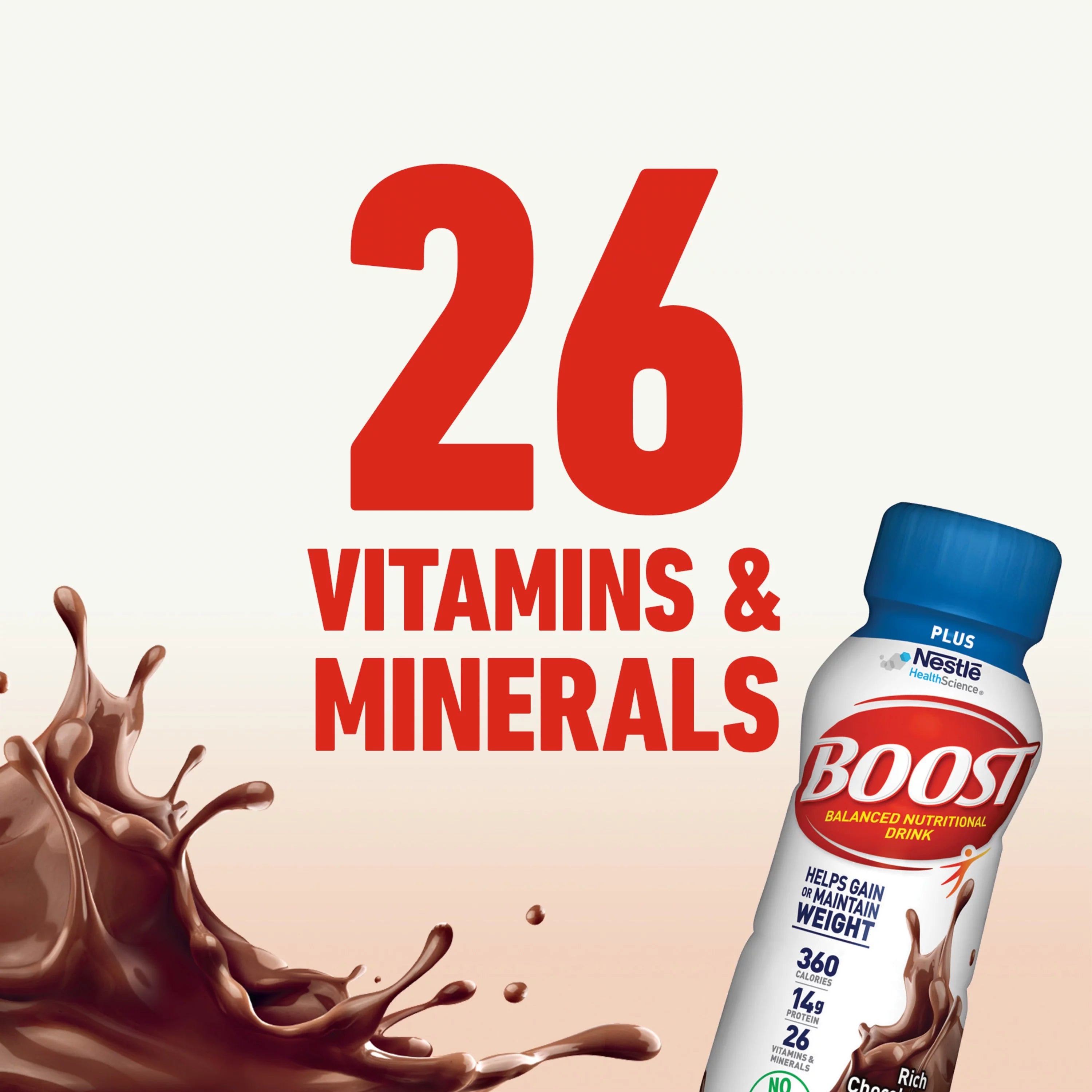BOOST PLUS Nutritional Drink, Rich Chocolate, 14g Protein, 12-8 fl oz N32288
