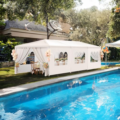 White Party Tent 10x30 with 8 Sidewalls for Outdoor Events K927