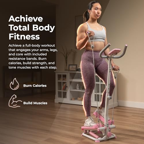 Sunny Health & Fitness 2-in-1 Smart Stepper Machine with Resistance Bands T171583