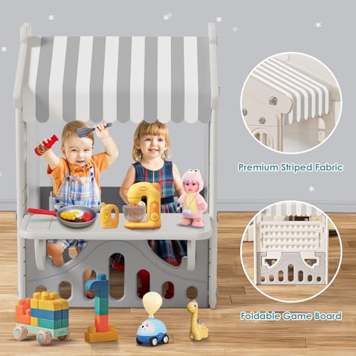 BIERUM Kids Playhouse with Pretend Play Kitchen Toys, Blue W6825
