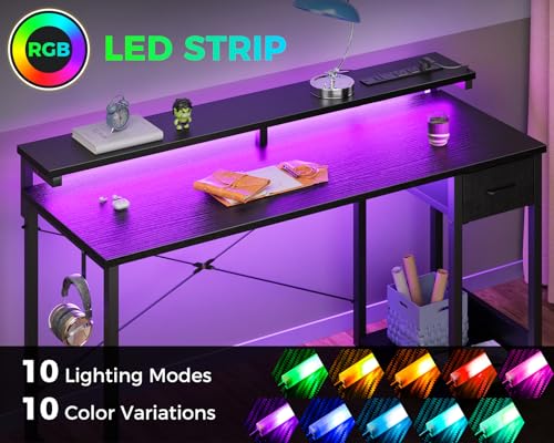 AODK Gaming Desk with LED Lights & Power Outlet, 40 Inch, Black T67329