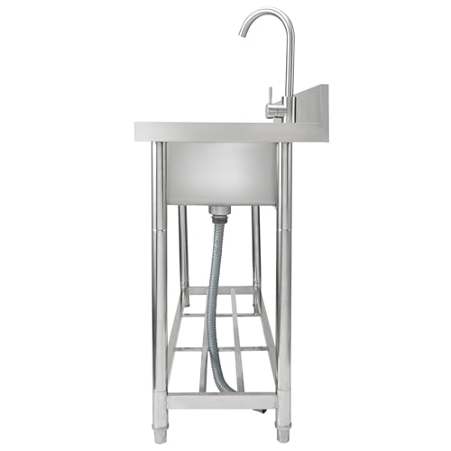 VEVOR Stainless Steel Utility Sink with Workbench Faucet and Legs, 39.4 x 19.1 x 37.4 in L559