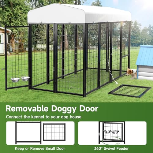 SINO LUBAN Outdoor Dog Kennel with Doggy Door, Heavy Duty Large Dog Pen E5768