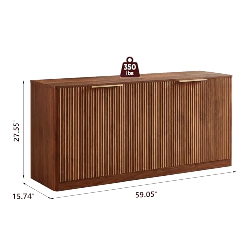 67" Fluted Oak Buffet Cabinet Sideboard with 6 Doors A1241