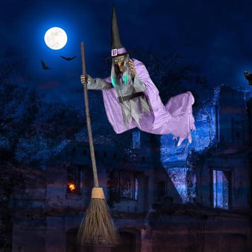 6FT Animated Flying Witch Halloween Decor with Sounds and Lights E809