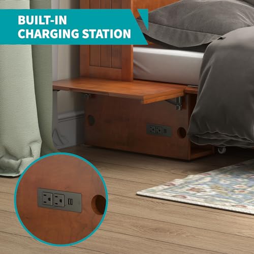 BALUS Murphy Bed Cabinet Queen with Tri-fold Mattress, USB Charging Station, Grey-Blue X7255